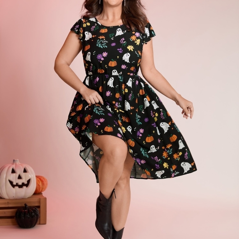 GUC BLOOMCHIC 3X (22-24) Ghost Party Midi Dress With Pockets! 100% Rayon - Picture 5 of 5